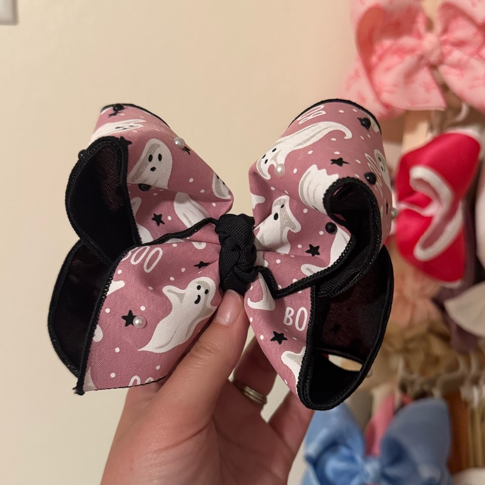 Pink Ghost Print Hair Bow